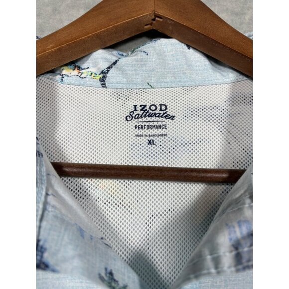Izod Saltwater Performance Shirt XL Blue Fish Print Vented‎ Button Down - Picture 2 of 6